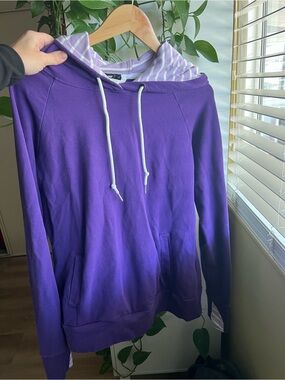 7 Degrees Purple Hoodie with Striped Hood Lining, Size XL